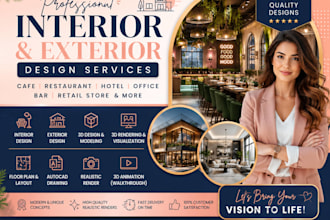 do cafe bar commercial restaurant interior exterior design office with 3d render