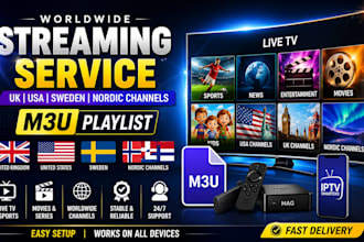 offer worldwide streaming service, uk, usa,  sweden nordic channels m3u playlist