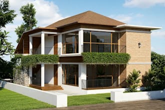 replan contemporary facade cgi, pool deck rendering resort style villa,3d visual