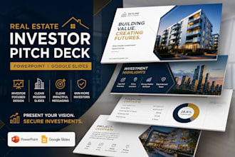 design real estate investor pitch deck power point presentation google slides