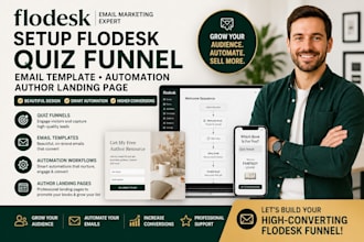 setup flodesk quiz funnel email template automation author landing page