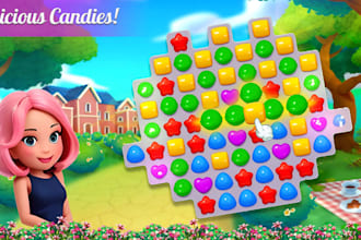 develop match 3 unity game, candy crush game, unity 2d game, 2d mobile game