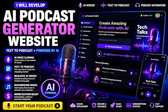 develop saas ai podcast generator website, ai voice, script website