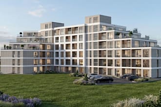 update 3d modern building exterior, residential complex, urban housing rendering