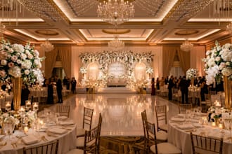 create luxury wedding decor, event interior with realistic 3d visualization