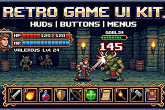 create game ready pixel art UI kits and huds for indie games