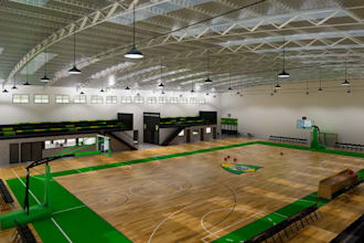 remodel 3d indoor gaming room, padel pickleball court design, sport arena render