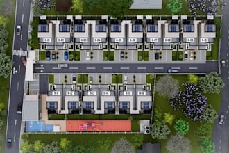 townhouse master plan visual,residential estate,siteplan design,exterior render