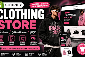 design shopify clothing store fashion website or y2k clothing brand
