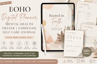 create boho digital planner mental health prayer christian self care journal