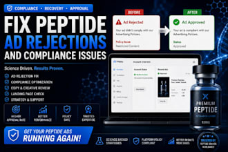 fix peptide  facebook  ads issues, setup tiktok, google ads for peptide website