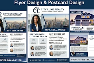 design a realtor flyer, open house flyer, and property listing postcard