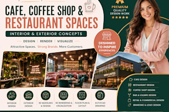 visualize 3d cafe coffee shop restaurant interior exterior design 8k rendering