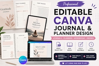 design printable and editable journals planners and workbooks in canva