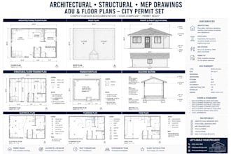 draw structural plans and mep, floor plans architectural drawing adu city permit