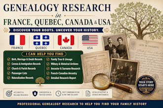do genealogy research in france, quebec, canada and USA