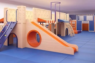 design 3d interior and exterior outdoor indoor playground 3d kids play room area