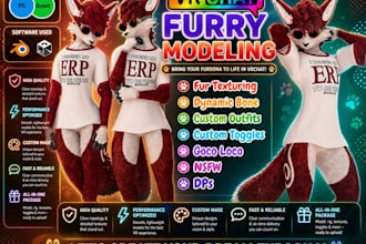 edit, optimize, create custom vrchat furry avatar, vr character, 3d nsfw model