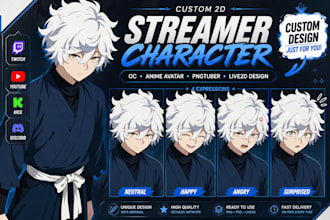 create a custom 2d streamer character, oc, anime avatar, pngtuber, live2d design