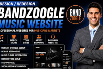 design bandzoogle music artist website for band, epk, merch store and redesign
