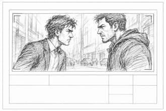 illustrate anime storyboard, character scene, cinematic shot