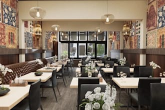 renovate modern dining space,restaurant interior design,hospitality space render