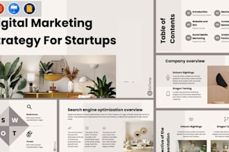 design digital marketing strategy slides, brand PPT in powerpoint or canva