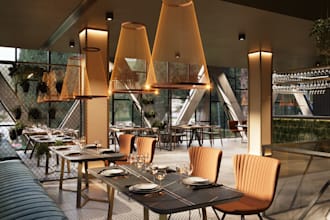 elegant dining restaurant,highend golf bar rendering,cafe layout, bristo lounge