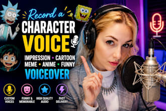 record character voice over, video narration, animation as female voice actress
