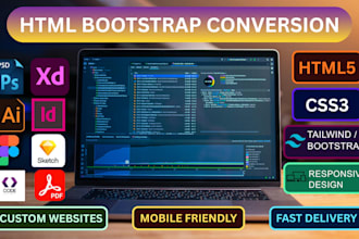 design responsive modern landing pages using HTML, CSS, bootstrap and tailwind