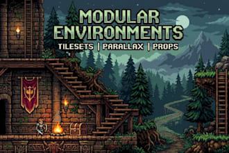 design modular pixel art tilesets and parallax backgrounds for games