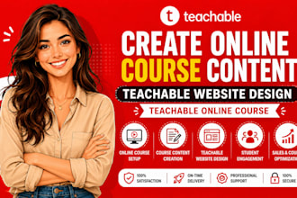 create online course content teachable website design teachable online course