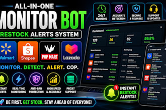 build walmart shopee popmart lazada monitor bot and restock alerts system