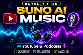 create professional royalty free suno ai background music for youtube, podcasts