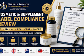 review cosmetic and supplement labels for eu UK au compliance, cpnp and mocra