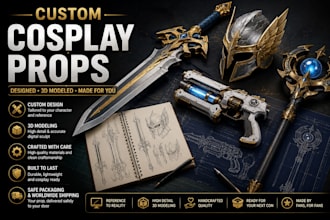 do cosplay creation armor, 3d helmet, swords, wearable 3d props for 3d printing