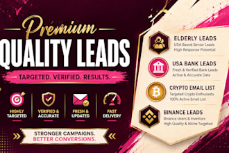 supply first hit elderly leads, USA bank leads, crypto email list, binance lead
