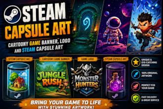 do steam capsule steam capsule art cartoony game banner, logo, steam capsule art