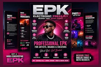 design one sheet clickable epk, music press kit ,djs, influencers and for brands