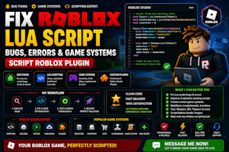 fix roblox  lua script bugs errors and game systems, script roblox plugin