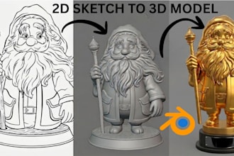 convert 2d image to 3d model stl file for 3d printing, figurine character design
