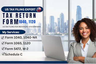 prepare form 1040, 1040 nr, 1065, 1120, 5472, w2, schedule c, us tax return