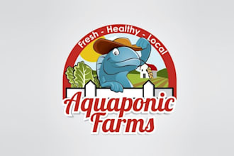 design wonderful farmer fish character logo