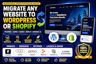 migrate framer pcmag zoho replit manus ai odoo website to wordpress shopify dev