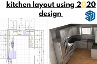 design modern kitchen layout using 2020 design software and 3d sketchup