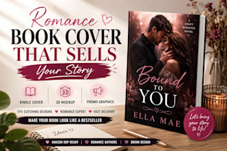 do romance kindle book cover design, 3d mockup and amazon book promo graphics