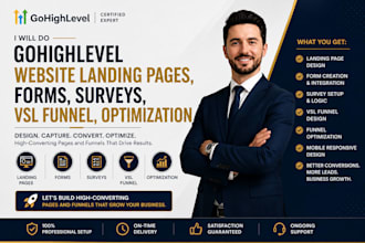 do gogighlevel website landing pages, forms, surveys, vsl funnel, optimization