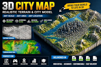 model shaded relief map 3d city map, game map, city terrain 3d map for print