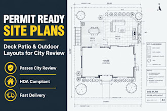 design permit ready site plan and deck patio layout for city review
