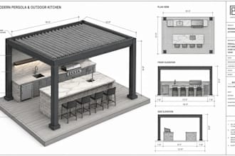 design custom pergola outdoor kitchen and patio cover plans